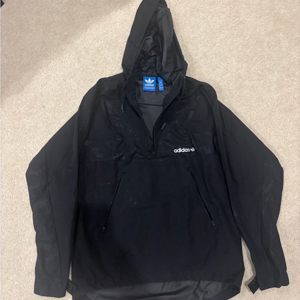 Adidas Black Hooded Nylon Water Proof Parka Jacket